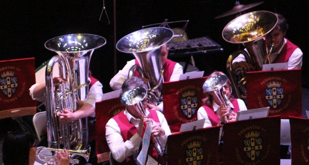 Jayess Newbiggin Brass Band basses behind tenor horns